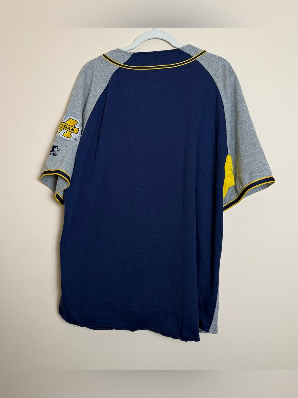 Vintage Starter Michigan Wolverines grey navy NCAA 90s baseball jersey Size XL - Picture 2 of 6
